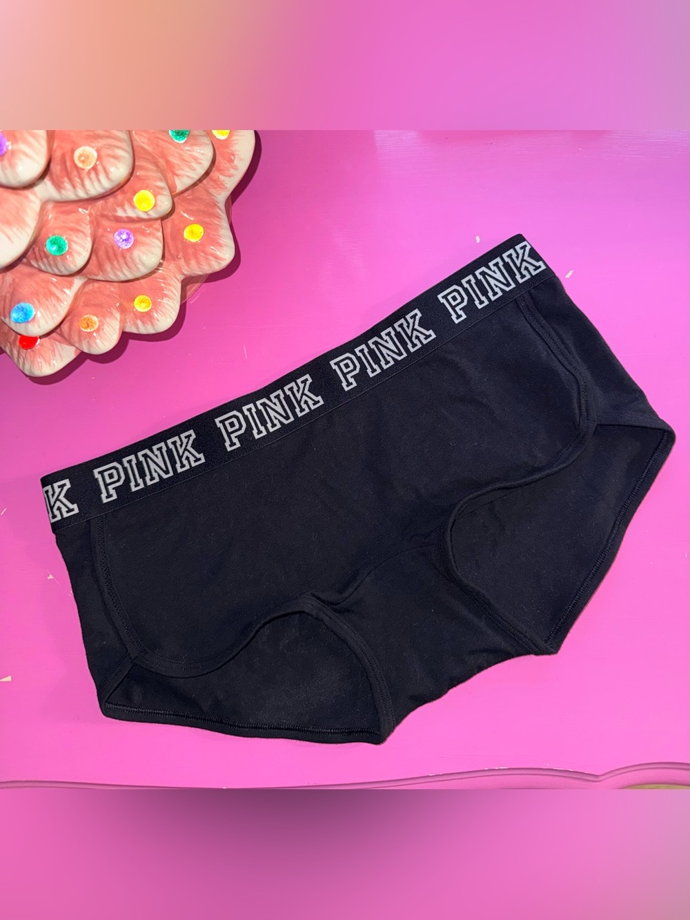 Victorias Secret Pink logo boyshort panties NWT Large Black